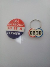 Collectible Vintage Agricultural Promotional Items-Pinback Button & Key Chain (a picture