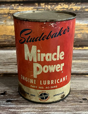 Vintage 1940s 50s Studebaker Miracle Power 1 Quart Metal Oil Can FULL UNOPENED picture