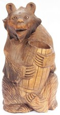 Antique Vintage Carved Wooden Black Forrest Bear Match Holder Germany Wood Anri picture