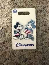 Disney Parks 2024 Mickey & Minnie Mouse America USA Red White Blue 2 Pin Set picture