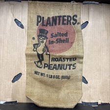 VTG Baseball Planters Mr Peanut Burlap Bag Sack Roasted Peanuts Salted in Shell picture
