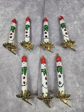 VTG Hand Blown Glass Candle 6” Christmas Ornaments Hand Painted As Snowmen RARE picture