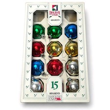 Vintage Holiday Time 12 Glass Ball Christmas Ornaments USA Rauch Original Box picture