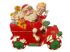 Vintage 1950s Napco Christmas Santa Mr Mrs Claus Car Japan ceramic piggy bank picture