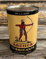 Vintage 1940s 50s 60s Archer Aircraft Grade 1 Quart Metal Oil Can FULL UNOPENED picture