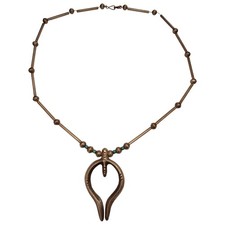 Early 1940s Navajo Hand Wrought Bead Naja Sterling Silver Necklace picture