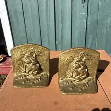 VINTAGE rare Sea Ship early American CAST IRON BOOKENDS picture
