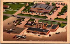 Tulsa Oklahoma Municipal Airport Air Terminal Airplanes Curt Teich Postcard picture