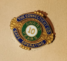 Vintage Connecticut Company 10 Year Operator Safety Award Enamel Pin Trolley Bus picture