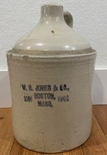 Antique W.H Jones & Co Boston Mass Stoneware Advertising 13” Whiskey Jug Crock picture
