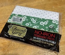 Vtg Foxcroft Garza Full Flat Sheet Green Dot Flowers Check Perm Press Retro NOS picture