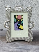 Vintage Celestial Decor Frame Sun Moon Silver Metal 90s 3x5.5” picture