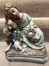 Antique 1900s Era Child Jesus Resting Rock of Ages Chalkware Religious Statue picture