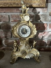 Antique Victorian Gold Guild Ornate Mantel Clock Italy Bridgerton Style picture