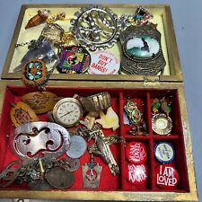 Vintage Junk Drawer Lot Eclectic Swiss Watch Buckle Earrings Pins Masonic picture