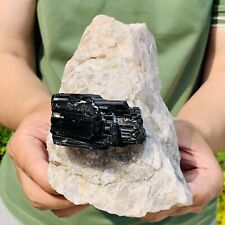 2.64LB Natural black tourmaline quartz crystal mineral specimen picture