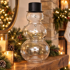 Glass Snowman with Metal Hat Christmas Decoration, Clear and Black, 30