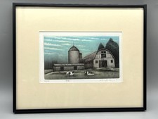 VTG Koichi Sakamoto Farm Scene Pastoral Japanese Framed Etching picture