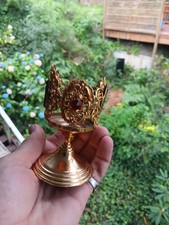 Vintage/antique Gilded Metal Reliquary Jeweled Candle Holder picture