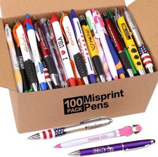 Wholesale Lot of 100 Misprint Pens Bulk, Assorted Ballpoint Pens Smooth Writing, picture