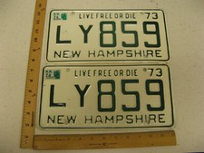1973 1974 NEW HAMPSHIRE NH LICENSE PLATE PAIR SET LY859 HILLSBORO COUNTY SCENIC picture