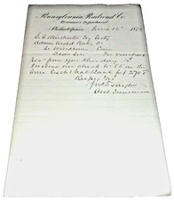 JUNE 1876 PENNSYLVANIA RAILROAD PRR TREASURER'S DEPARTMENT LETTER picture