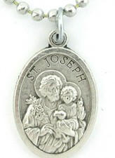 St Joseph Medal Patron of Workers,Necklace,Silver Plated,No Tarnish Chain picture