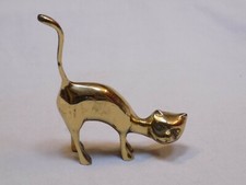 Brass Cat Figure Statue Vintage Old Halloween Screech Hunch Pose Arched Back 5