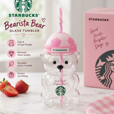 Starbucks Bearista Bear Glass Tumbler 16oz Pink Cute Straw Cup Reusable Gift picture
