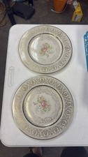 Bern Lan Fine China Dinner Plates Floral Spray Gold Trim Set of 2 picture