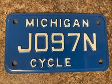 1990s Michigan License Plate Motorcycle # J097N picture