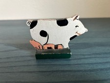 Vintage Hand Carved Wooden Pig Figurine Rustic Farmhouse Artisan Piglets Cute picture