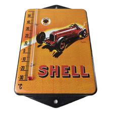 Vintage Shell Motor Oil Porcelain Sign - Gasoline Pump Ad Sign On Thermometer picture