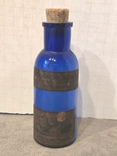 Scarce Antique Cobalt Blue Poison Mild Chloride Mercury Empty Bottle Medicine picture