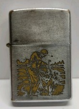 Vintage 1979 Zippo Slim Lighter Golfer Golf Sports Gold Inlay Engraved Chrome picture