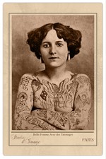 TATTOOED LADY FRANCE ca1907 Vintage Photograph Cabinet Card RP Tattoo picture