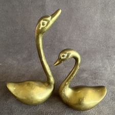 Vintage Mid Century Modern Solid Brass Swan Figurines Pair MCM Hollywood Regency picture