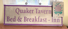 Vtg Quaker Tavern Bed&Breakfast Wooden Sign Primitive Folk Art Distressed 33x12