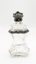1800s Antique French-Waist, Clear Glass Perfume Bottle w/ Sterling Jeweled Top picture