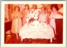 Vtg Color Snapshot People Toasting Tiered Cake Celebration Party Glasses 1960s picture