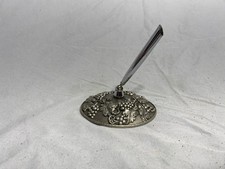 Vintage Heritage Metalworks Silver Pen Holder with Grapes and Leaves Design 1992 picture