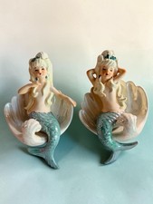 Vintage LEFTON Ceramic Mermaid Wall Plaques Set Of 2 π΄ Beautiful πβ¨ picture