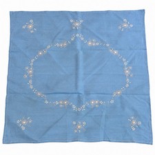 Vintage Blue Embroidered Floral Tablecloth & 7 Napkins 8 Piece Set picture