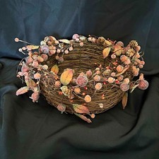 VINTAGE. 1990’s HARVEST GRAPEVINE BASKET with SUGARED FOLIAGE RIM picture
