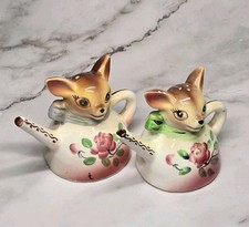 Vintage Kitsch Japan Anthropomorphic Fawn Deer Teapot Salt & Pepper Shaker Set picture