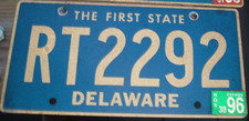 DELAWARE Vintage 1996 license plate RT 2292 picture
