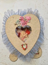 Vintage 1910s Used Valentine Chromolithograph-style Printed Cherub Layered picture