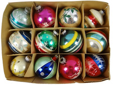 Shiny Brite VTG Mica Stripe Christmas Ornaments Crackle Stencil Mercury Glass picture