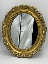 Vintage Italian Gold Oval Wall Mirror Wood Ornate Floral Hollywood Regency picture