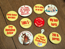 Lot of 11 Vintage Pinback Buttons Pepsi 4H Budweiser Wyler Novelty Funny Slogans picture